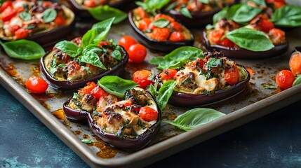 Delicious Stuffed Eggplant with Sausage, Tomatoes, and Basil