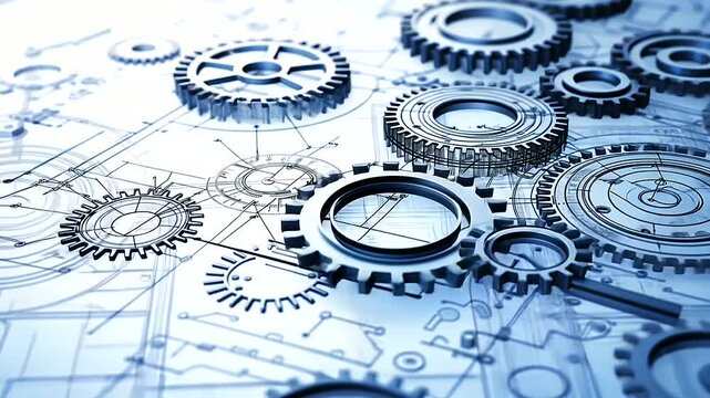A meticulously detailed technical blueprint featuring interlocking gears and mechanical components, drawn with precision lines and measurement annotations, symbolizing advanced eng