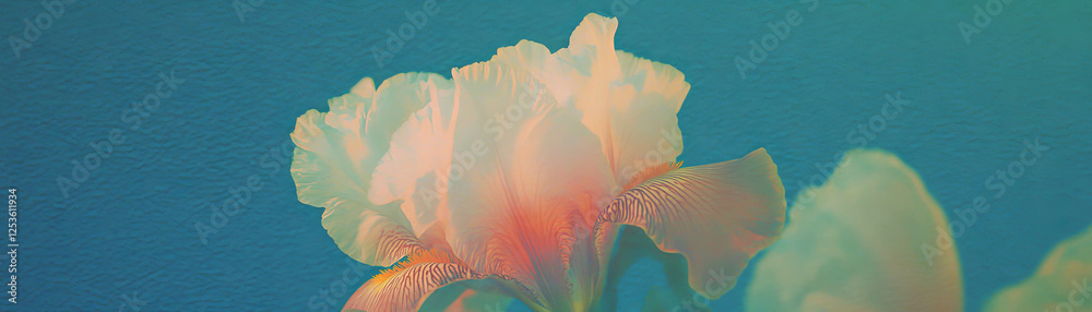 Poster unique halftone texture of a single iris flower showcasing colorful petals and depth