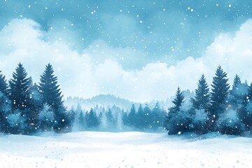 Fototapeta premium Blue Winter Snowfall Scene Pastel Pine Forest Backdrop