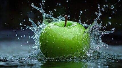 Freshness Revived: Green Apple Splash Inspiring Healthy Lifestyle in Dark Green Surroundings