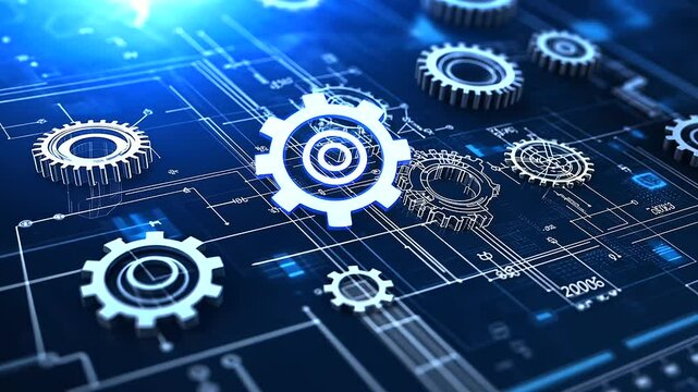 A meticulously detailed technical blueprint featuring interlocking gears and mechanical components, drawn with precision lines and measurement annotations, symbolizing advanced eng