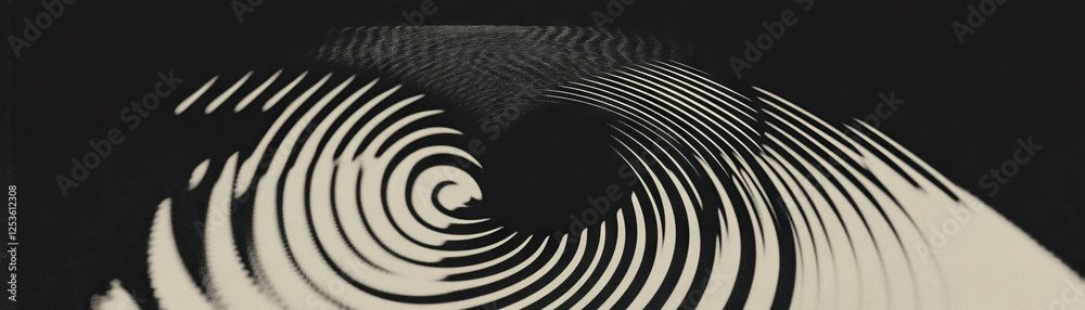 Poster Spiral pattern with halftone texture transitioning from black to white on grunge background