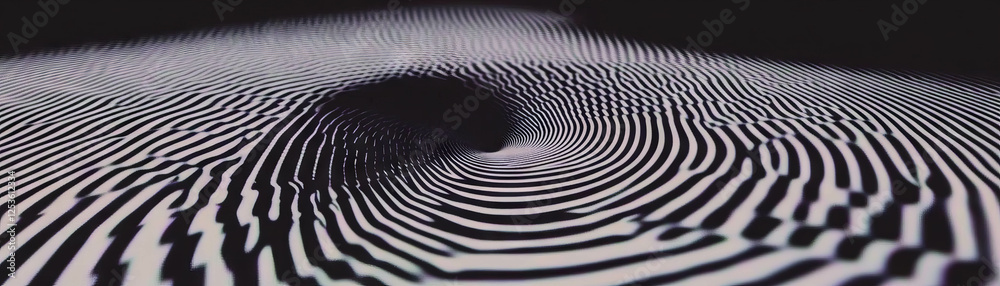Poster spiral design with halftone texture transitioning from black to white on a grunge background