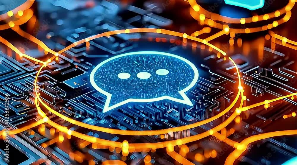 Poster digital networking concept with glowing icons and circuit board design