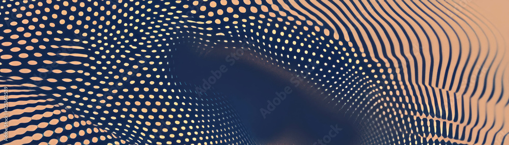 Poster Swirling pattern of halftone dots creating a vortex-like effect on a textured background