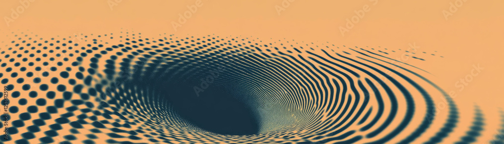 Poster Swirling halftone dots creating a dynamic converging pattern in textured background