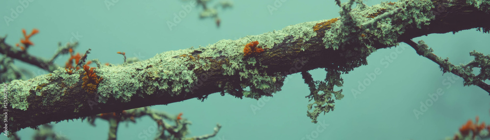 Poster detailed view of a moss-covered tree branch showcasing varied textures