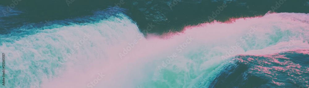 Aufkleber Waterfall cascading down rocks with halftone texture creating a grunge effect in background