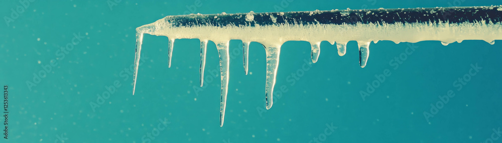 Poster Icicle with sharp point and dripping end against a grunge background in halftone texture