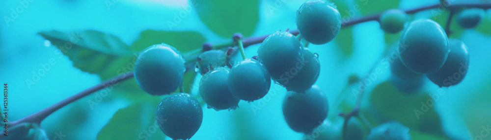 Aufkleber Berries on a branch displaying halftone texture against a grunge background