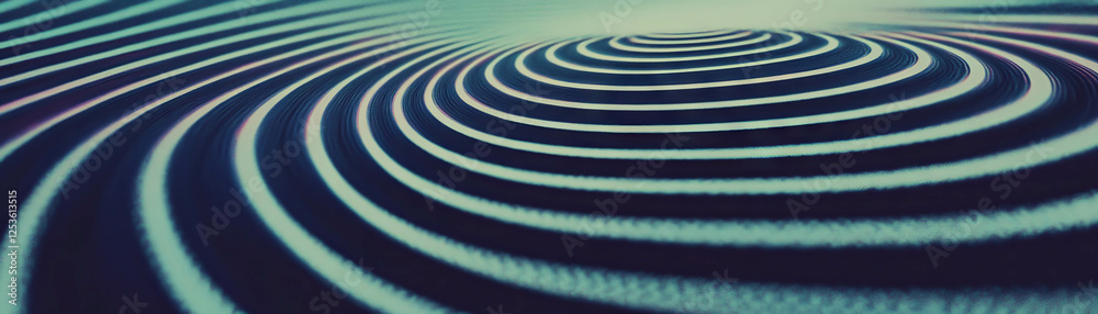 Poster Concentric rings seen from above with halftone texture and fading dot density