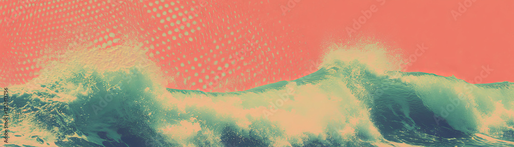 Aufkleber Crashing waves with halftone texture in a vibrant and textured background