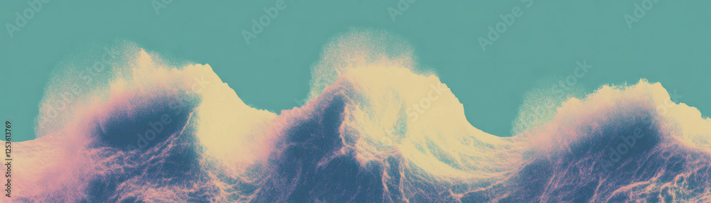 Poster Crashing waves captured in halftone texture create a vibrant ocean backdrop