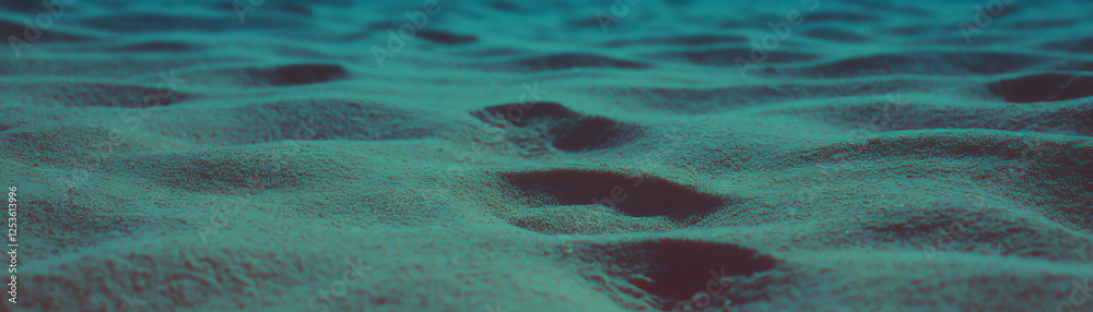 Poster Unique patterns of footprints in the sand with halftone texture and grunge background