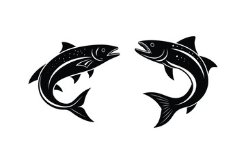 salmon fish silhouette vector illustration, Salmon Fish Silhouette Art Vector for Logos, Labels, and Decals