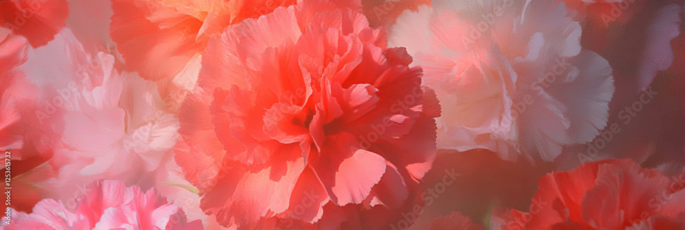 Poster bright carnation florets display vibrant colors in a garden setting during springtime