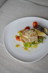 Plated Salmon Fish Dish with Vegetables and Garnish