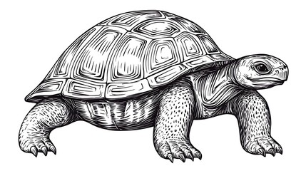 Fototapeta premium Detailed illustration of a turtle showcasing its intricate shell and natural posture in a serene environment