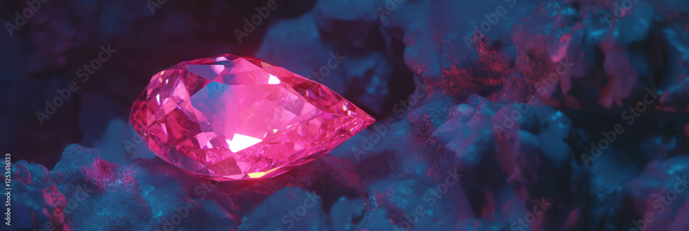 Poster glowing ruby rests on a textured surface under captivating lighting at dusk