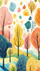 Colorful landscape featuring diverse trees in autumn