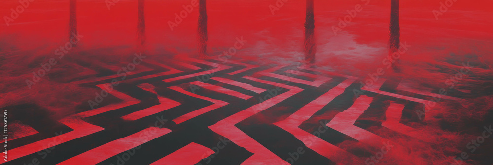 Poster Bold crimson zigzag patterns create a striking visual effect with dynamic lines and shadows