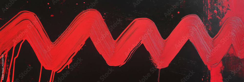 Poster bold crimson zigzags on a dark canvas create a striking visual contrast