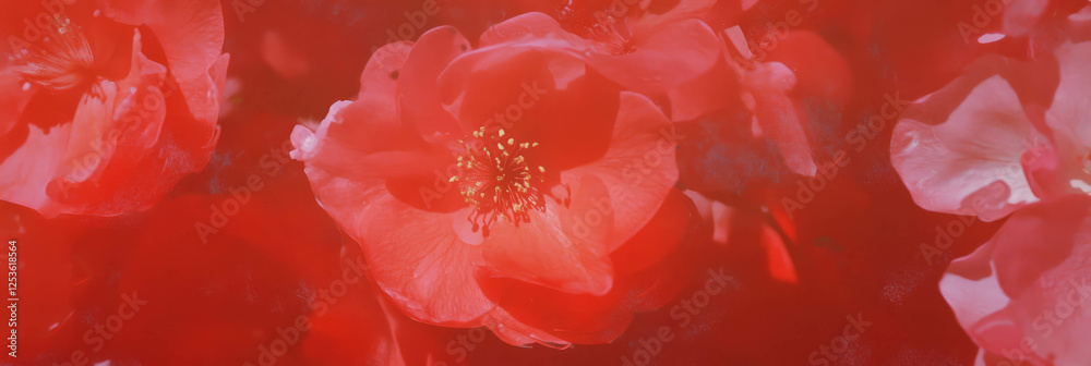 Poster beautiful display of fragile crimson blossoms in a vibrant garden setting during springtime