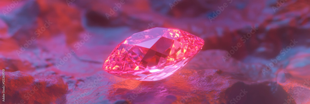 Poster Ruby gem emits a radiant glow in a vibrant setting with abstract colors
