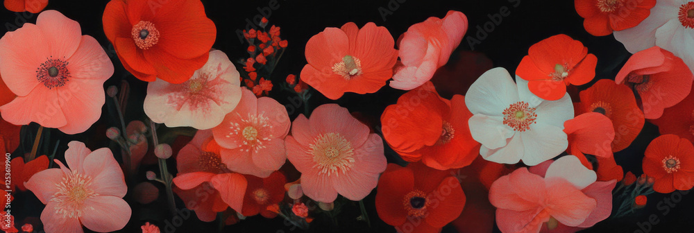 Poster vibrant ruby florets bloom against a dark background in a stunning floral display