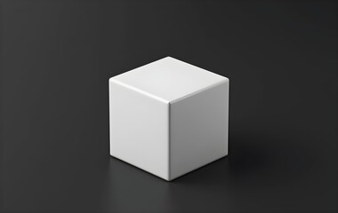 Fototapeta premium 3D white Cube on black Background isolated, matte white 3d cube shape on black background for editing