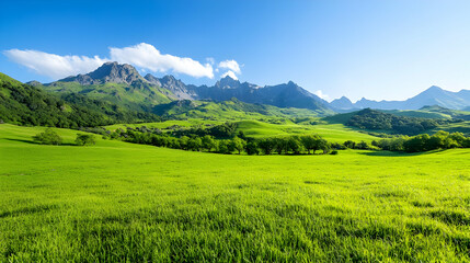 Obraz premium Sunny mountain valley meadow landscape, idyllic scene