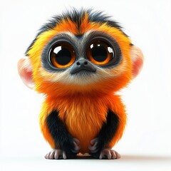 Fototapeta premium Adorable Cartoon Golden Lion Tamarin Monkey Cute Baby Animal Big Eyes