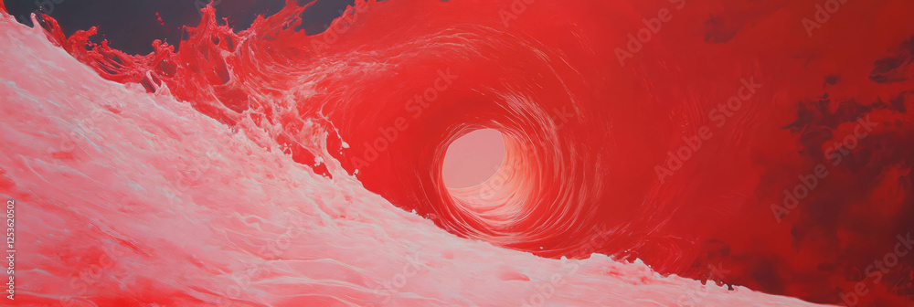 Poster spiraling scarlet rays create a vibrant whirl in an abstract wave of color