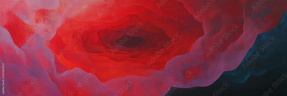 Poster Vibrant scarlet rays spiral through a darkened space creating a mesmerizing visual effect