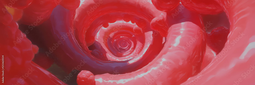 Poster Spiraling rays in vibrant scarlet create a mesmerizing visual effect of motion and depth