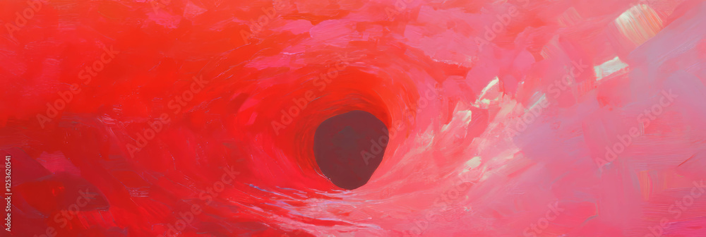 Poster vibrant spiraling rays create a mesmerizing scarlet tunnel effect