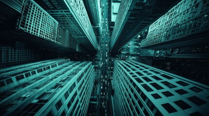 Aerial View of Urban Buildings in Dark Tones at Night