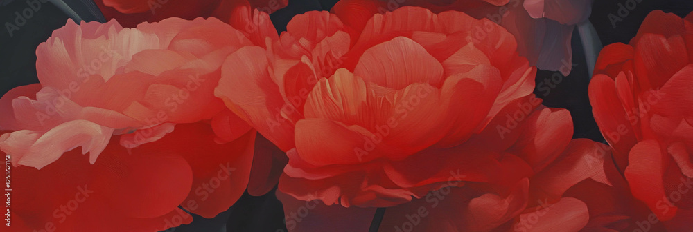 Poster bright red petals bloom beautifully under soft light in a tranquil setting