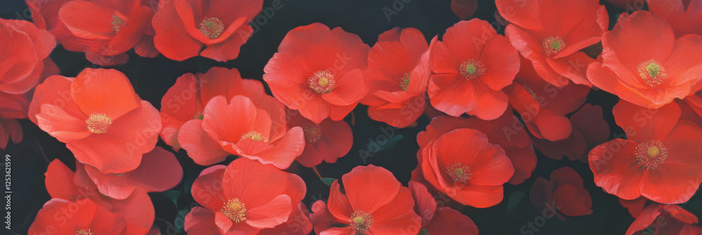 Poster vibrant crimson blooms create a striking display in a serene garden setting