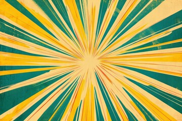 Fototapeta premium Vibrant Abstract Rays of Light in Yellow and Teal with Grunge Texture Background