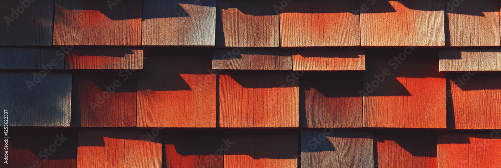 Poster Textured wooden shingles with overlapping pattern creating a warm aesthetic for banners