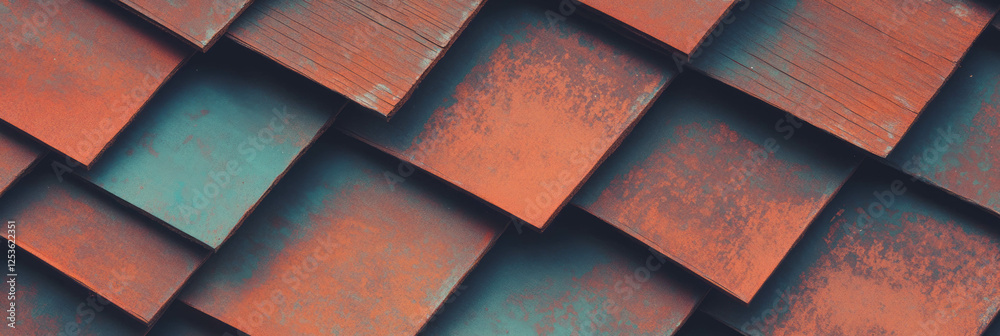 Poster Wooden shingles overlapping in textured pattern create rich background for design