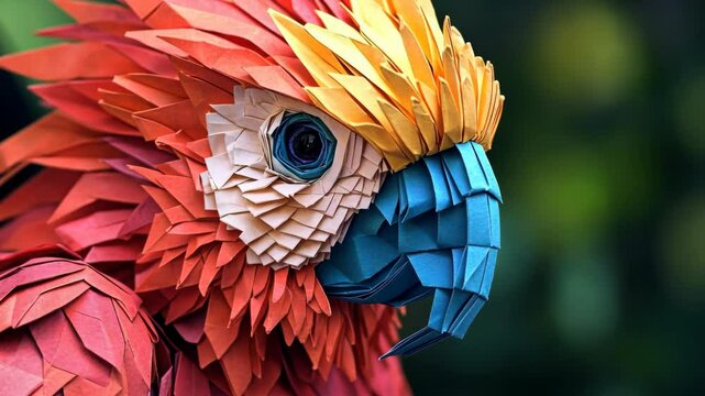 Crafting a vibrant paper parrot model in an artistic workshop