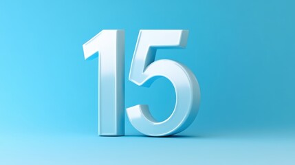 15 number in 3d style, realistic, has depth and thickness on a gradient blue background