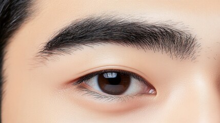 Obraz premium Closeup of a Male Eye Featuring Well-Groomed Eyebrow and Natural Skin Texture