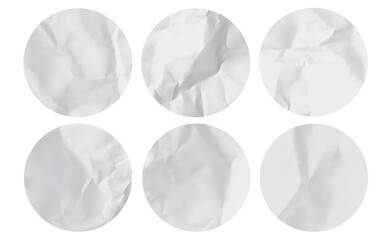 Blank Crumpled Paper Sticker Round Shape Texture For PSD Mockup Template 