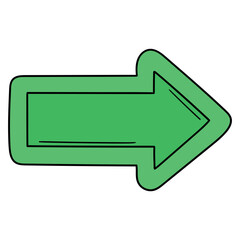 Hand drawn cartoon green arrow pointing right on white background.