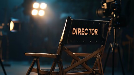 Director wooden chair on movie set 