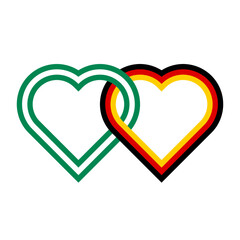 heart shaped ribbon of nigeria and germany flags intertwined. vector illustration isolated on white background